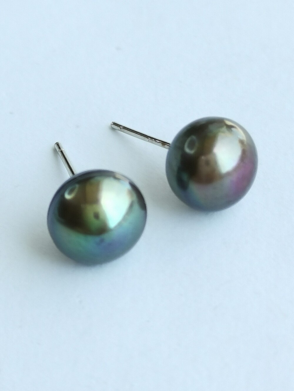 9mm Peacock Grey freshwater Pearl Stud Earrings Sterling Silver 🆕
